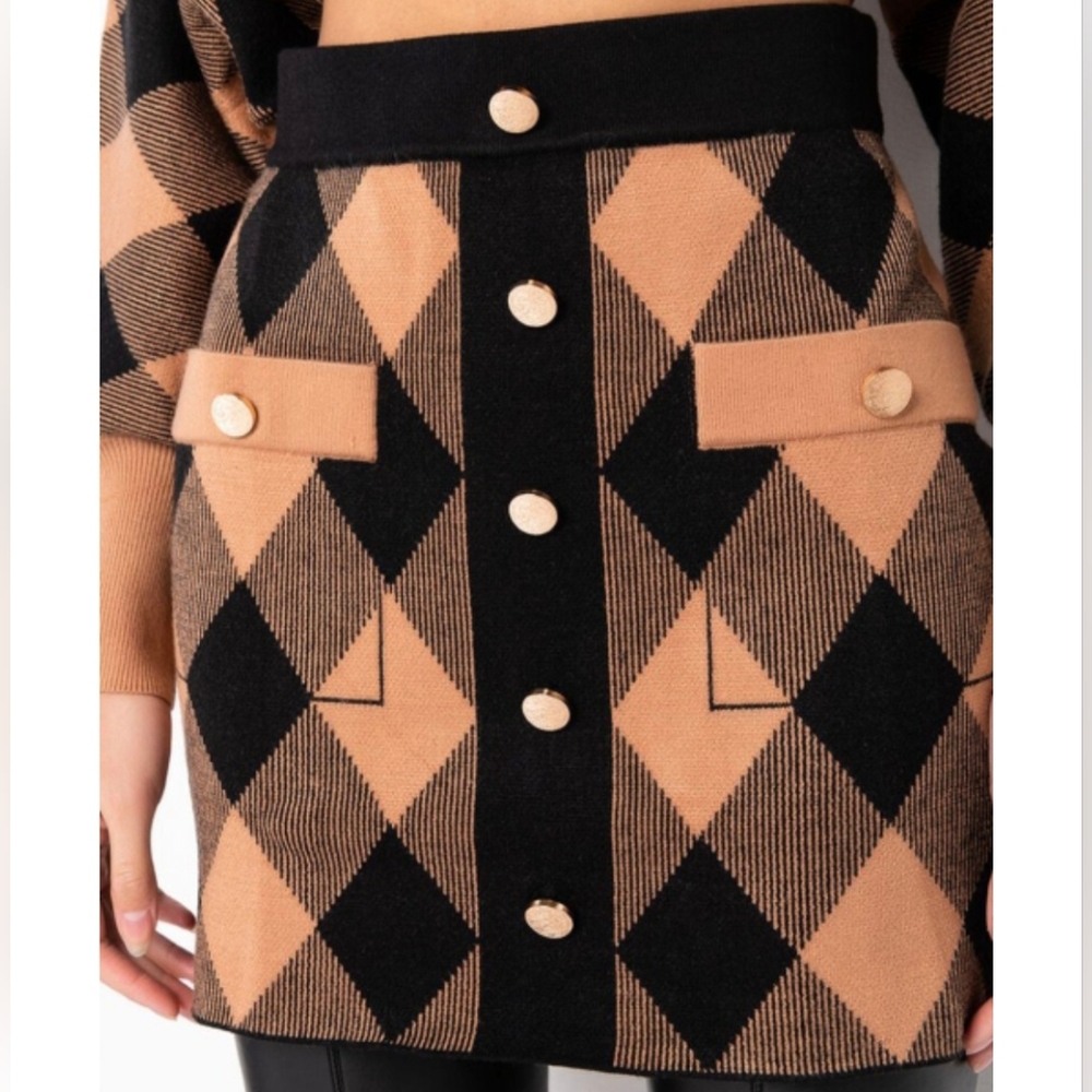 KNIT MINI SKIRT-BEIGE MULTI